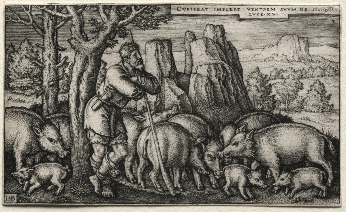 The Prodigal Son: Tending Swine by Hans Sebald Beham, print