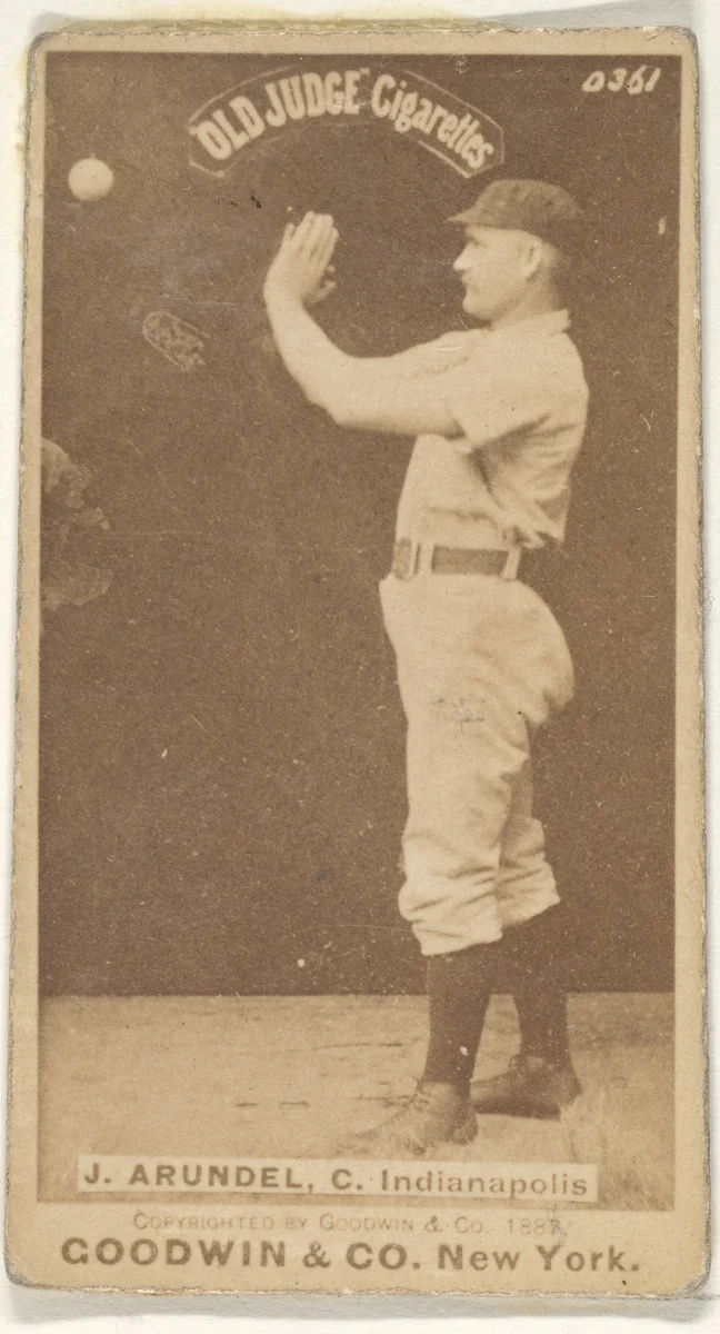 J. Arundel, Catcher, Indianapolis, from the Old Judge series (N172) for Old Judge Cigarettes by Goodwin & Company, photograph, 1887