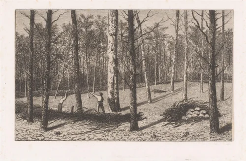Houthakkers werken in het bos by Adrien Le Mayeur, print, 1854-1911