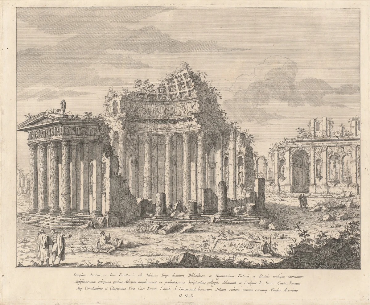 Templum Iunoni, ac Iovi Pavellennio (The Temple of Juno and Jupiter) by Giovanni Francesco Costa, print, 1748