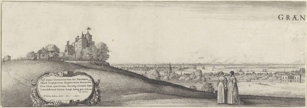 Gezicht op Greenwich (linker plaat) by Wenceslaus Hollar, print, 1637