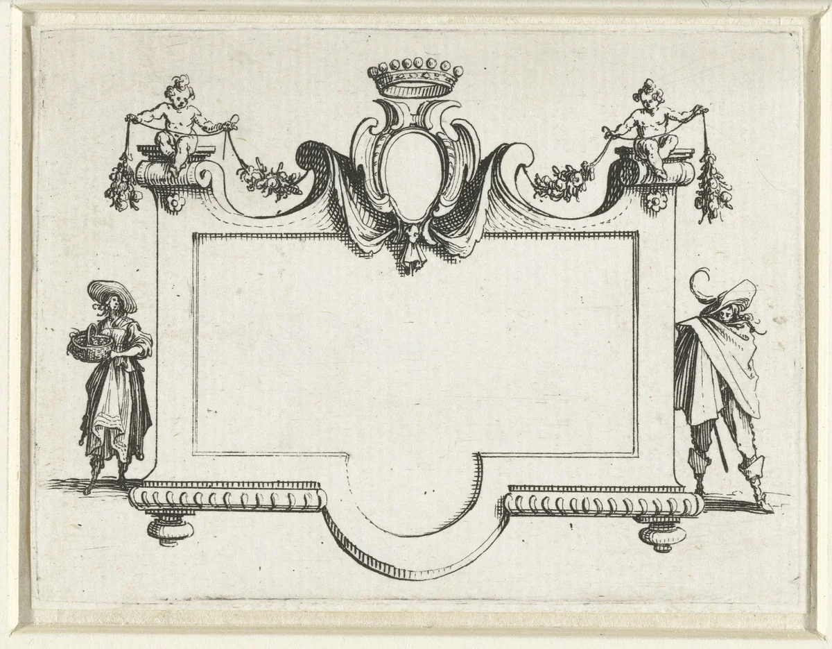 Titelprent voor prentserie 'Les Fantasies' / 'Dertien trio's: dames en heren uit de tijd van Lodewijk XIII' by Jacques Callot, print, 1633-1634