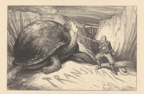 Oom Paul en de schildpad by Marius Bauer, print, 1896