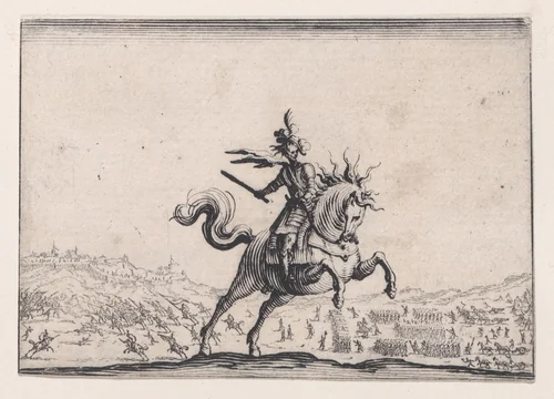 Le Commandant a Cheval (The Commander on Horseback), from "Les Caprices" Series A, The Florence Set by Jacques Callot, print, 1617