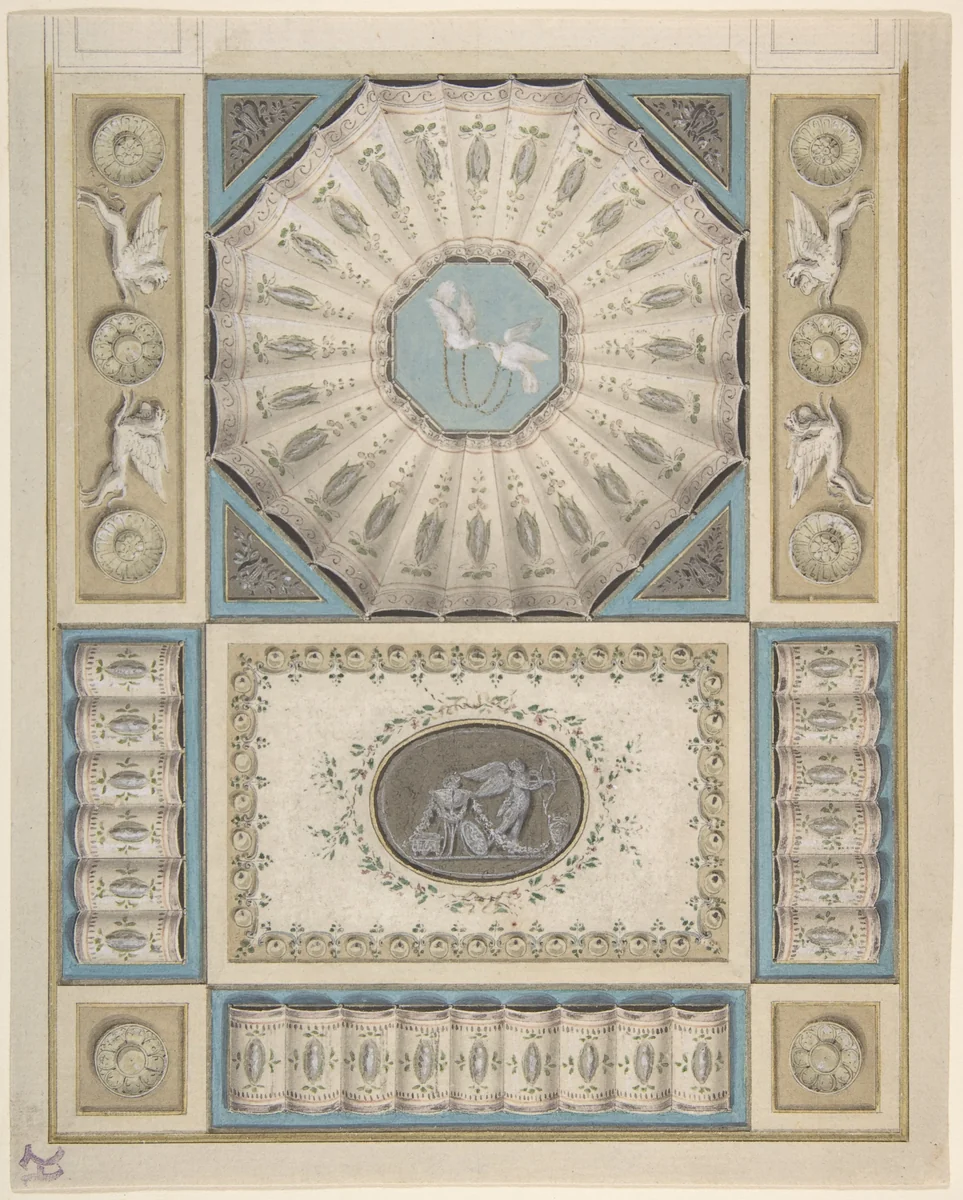 Design for Ceiling Decoration in Neoclassical Style by anonymous, drawing, 1790