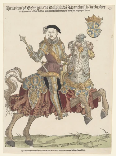 Portret van Hendrik II van Frankrijk te paard by Hans Liefrinck, print, 1539-1547