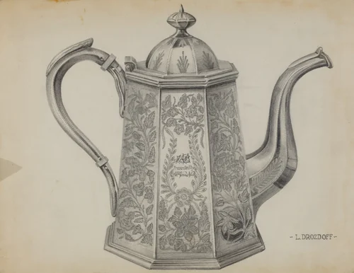 Silver Chocolate Pot by Leo Drozdoff, index of american design, 1936