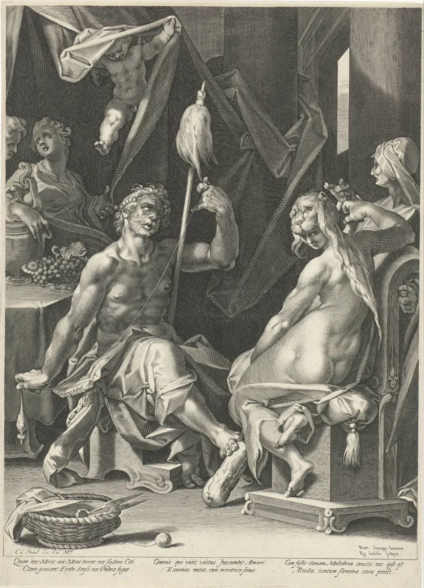 Hercules en Omphale by Unknown, print, 1580-1629