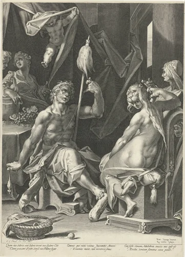 Hercules en Omphale by Unknown, print, 1580-1629