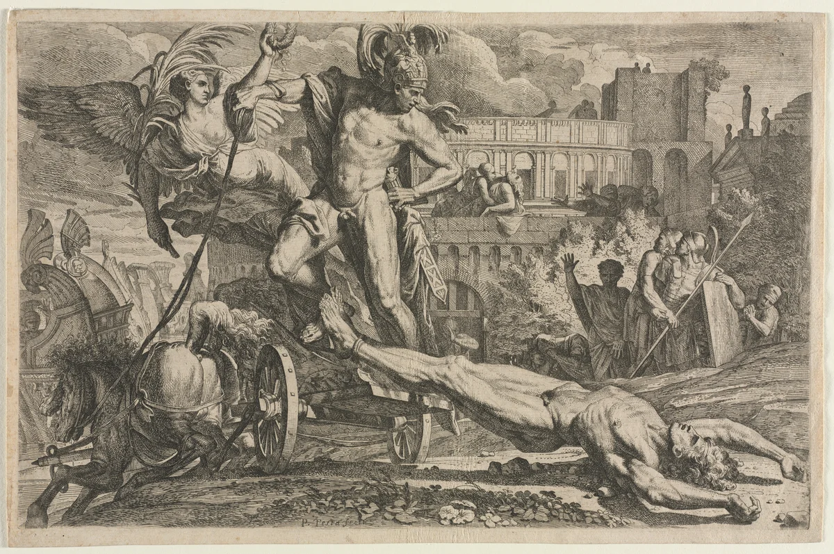 Achilles Dragging the Body of Hector by Pietro Testa, print, 1648
