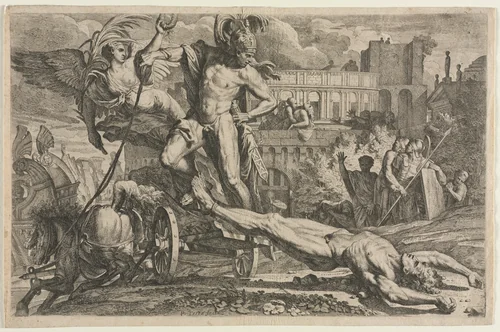Achilles Dragging the Body of Hector by Pietro Testa, print, 1648