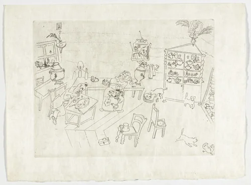 Meal in the Tavern (Repas dans le traktir), plate XXI (supplementary suite) from Les Âmes mortes by Marc Chagall, illustrated book, 1923