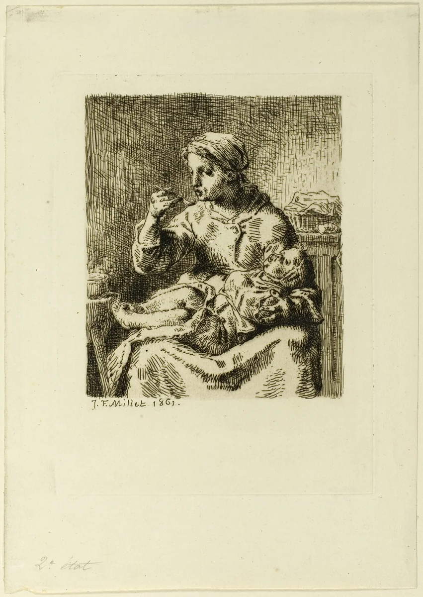 Woman Feeding Her Child by Jean François Millet
Félix Henri Bracquemond
Auguste Delâtre, print, 1861