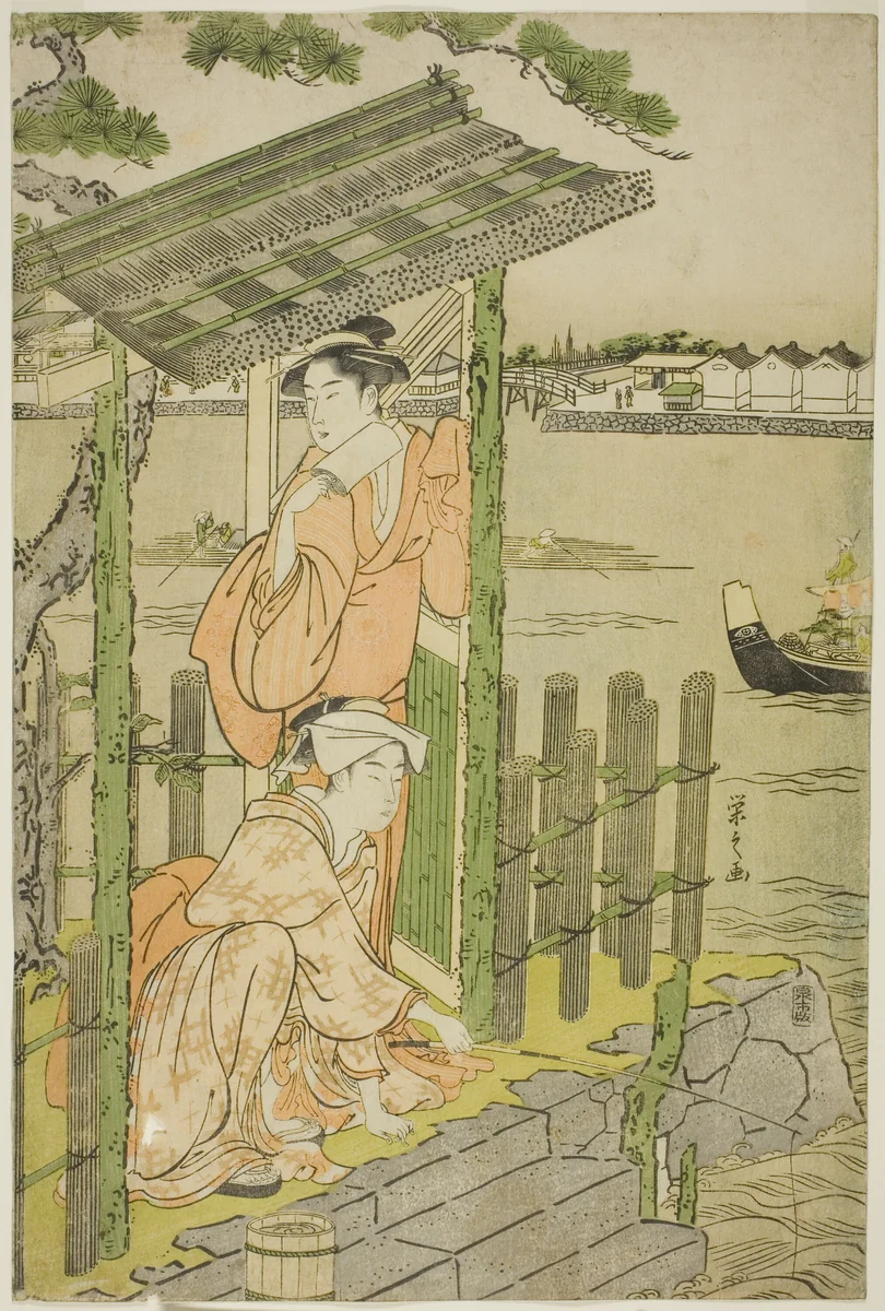 Gathering at a Teahouse on the Bank of the Sumida River by Chobunsai Eishi, print, 1783-1795