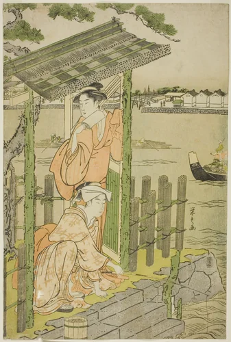 Gathering at a Teahouse on the Bank of the Sumida River by Chobunsai Eishi, print, 1783-1795