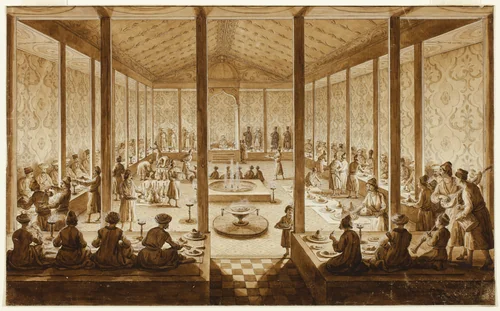 Oriental Banquet Scene by Jean-Baptiste Hilair, drawing, 1795-1796