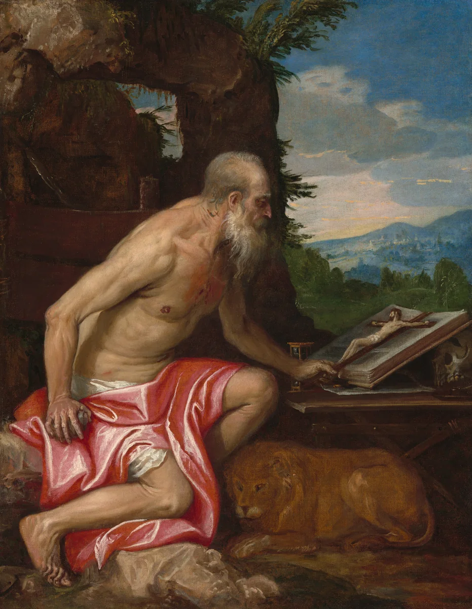 Saint Jerome in the Wilderness by Benedetto Caliari, painting, 1570-1580