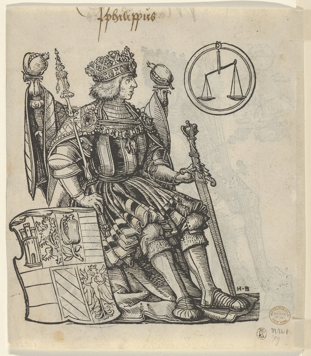 Verso of a Sheet with Philip the Belle, from "The Genealogy of Emperor Maximilian I" by Hans Burgkmair, print, 1509-1512