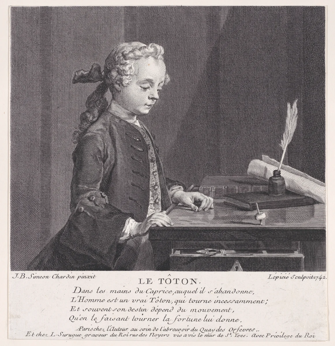 Child with a Top by Bernard Lepicié, print, 1742