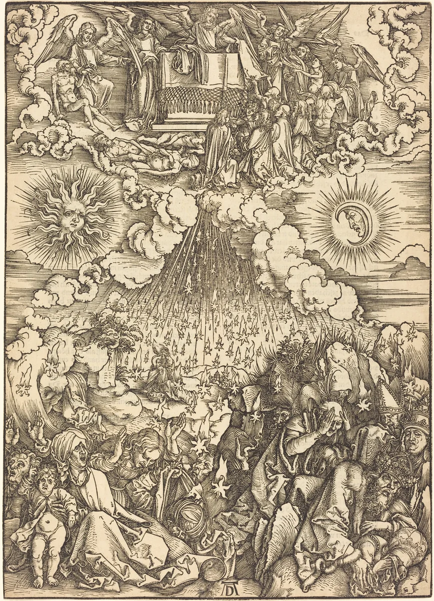 The Opening of the Fifth and Sixth Seals by Albrecht Dürer, print, 1496-1498