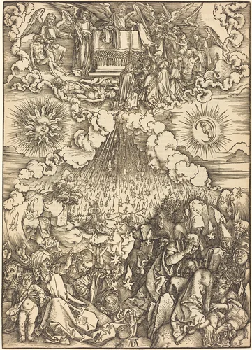 The Opening of the Fifth and Sixth Seals by Albrecht Dürer, print, 1496-1498