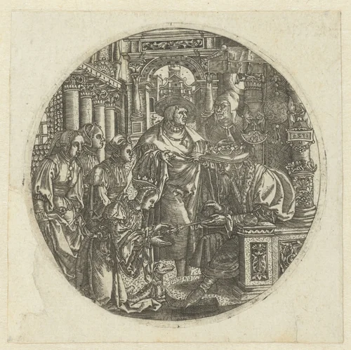 Esther voor Ahasverus by Unknown, print, 1526