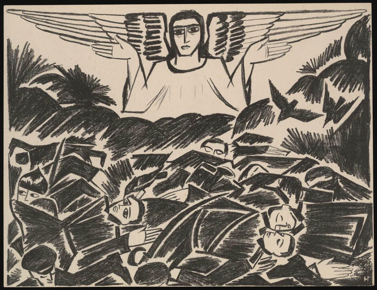 Bratskaya Mogila (A Common Grave) from Misticheskie obrazy voiny. 14 litografii (Mystical Images of War: Fourteen Lithographs) by Natalia Goncharova, print, 1914