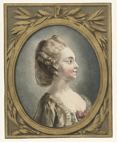 Portret van een jonge vrouw by Louis Marin Bonnet, print, 1774-1793