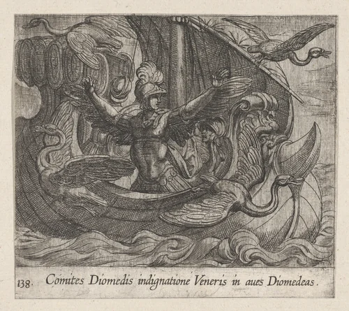 Plate 138: Acmon and his Friends Changed into Birds (Comites Diomedis indignatione veneris in aves Diomedeas), from Ovid's 'Metamorphoses' by Antonio Tempesta, print, 1606