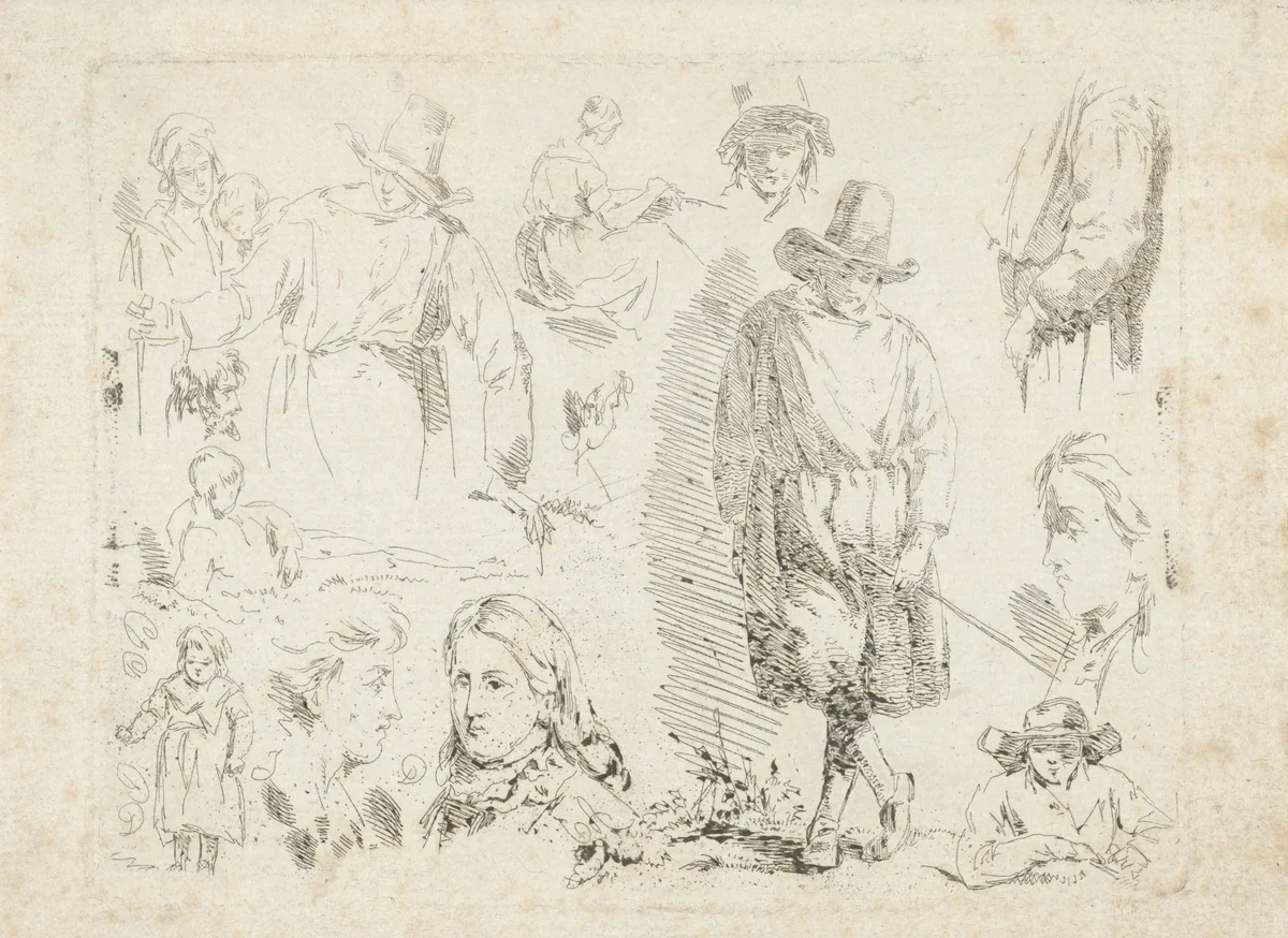 Studieblad met figuren by Pieter Gerardus van Os, print, 1791-1839