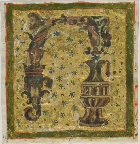 Decorated Initial "N" with Terme (or Grotesque) and Urn from a Manuscript by European, painting, 1300-1500