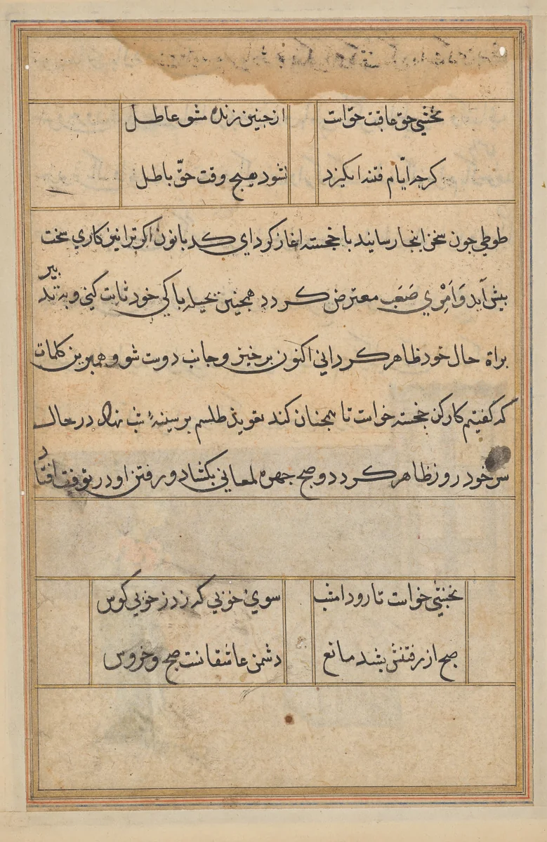 Page from Tales of a Parrot (Tuti-nama): text page by Unknown, painting, 1555-1565