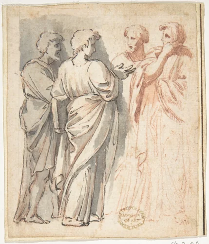 Four Men Arguing by anonymous, drawing, 1800-1900