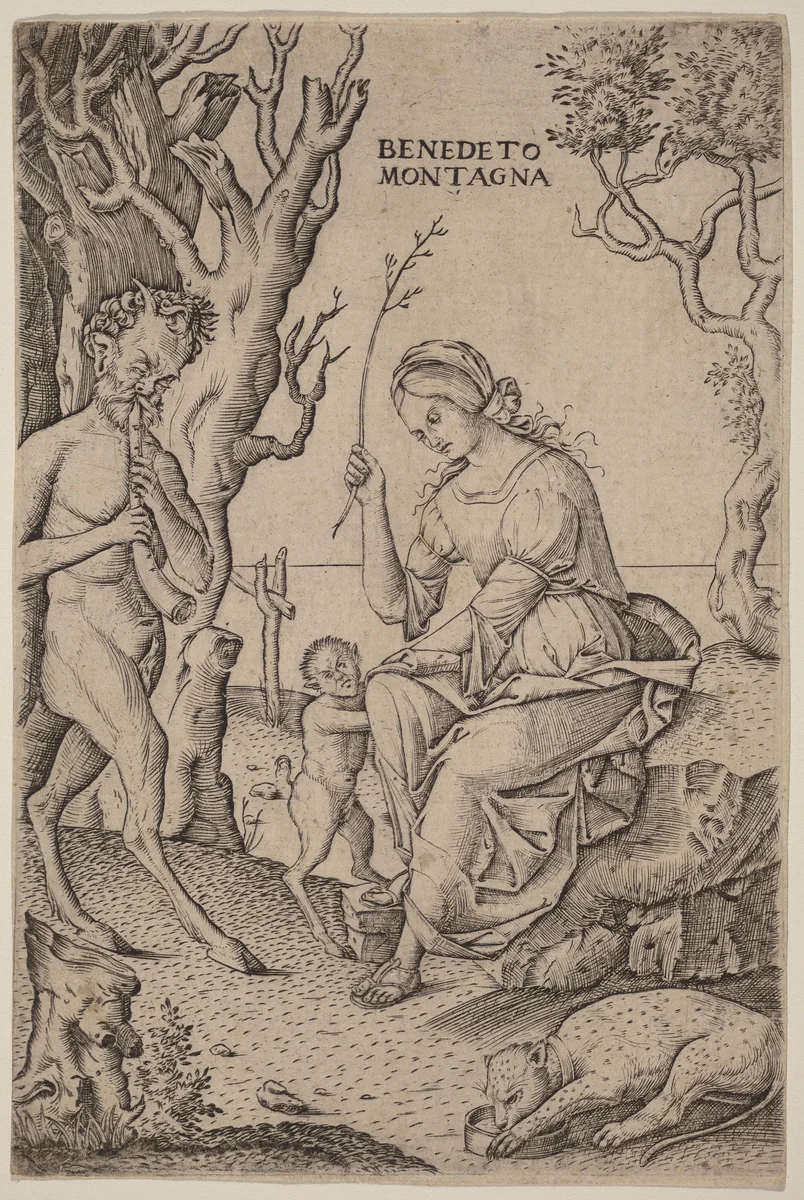 Satyr Family by Benedetto Montagna, print, 1512-1520