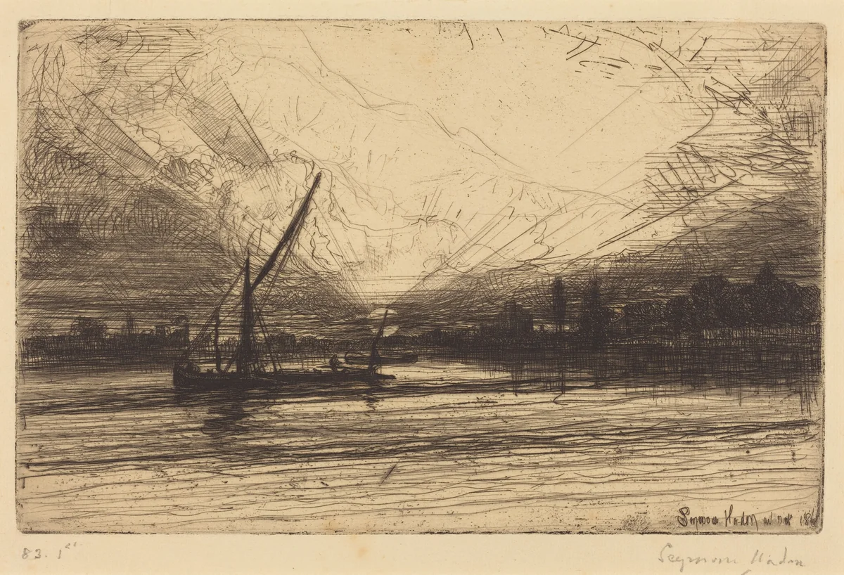 Sunset on the Thames by Francis Seymour-Haden, print, 1865