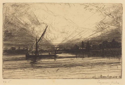 Sunset on the Thames by Francis Seymour-Haden, print, 1865