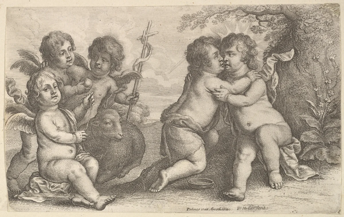 Jesus and St. John embracing, with Cherubs by Wenceslaus Hollar, print, 1646