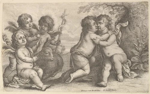 Jesus and St. John embracing, with Cherubs by Wenceslaus Hollar, print, 1646