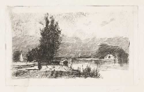 Landschap met een rivier by Elias Stark, print, 1859-1889