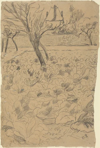 a) The Cabbage Field (Le Champ de choux); b) The Cabbage Field (Le Champ de choux) by Camille Pissarro, drawing, 1880