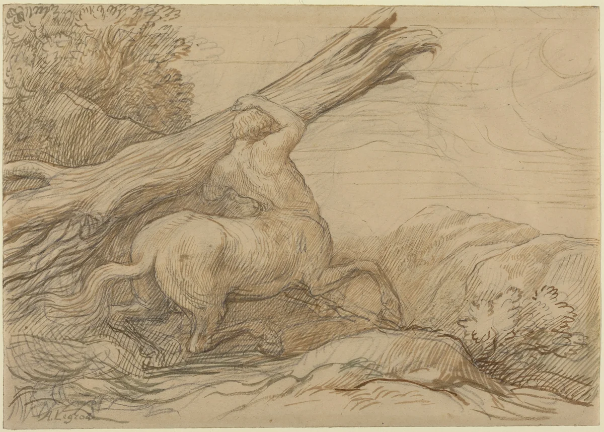 Centaur Carrying a Tree Trunk by Alphonse Legros, drawing, 1837-1911