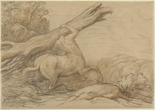 Centaur Carrying a Tree Trunk by Alphonse Legros, drawing, 1837-1911