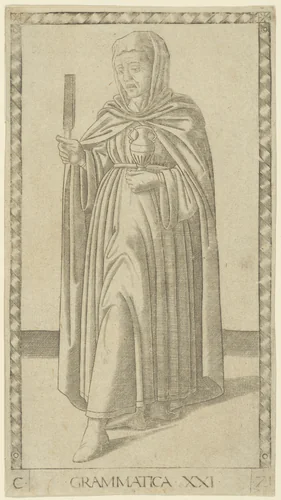 Grammar, plate 21 from Arts and Sciences by Master of the E-Series Tarocchi, print, 1460-1470