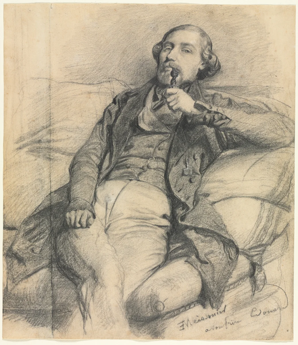Man Smoking by Ernest Meissonier, drawing, 1815-1891