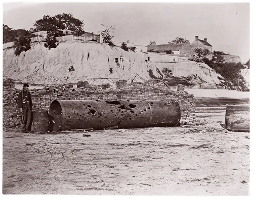 Smokestack of Confederate Ram Merrimac at Richmond/Remains of Ironclad Ram "Virginia #2", April, 1865 by Alexander Gardner, photograph, 1865