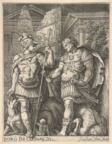 Two Roman Soldiers by Giovanni Francesco Venturini, print, 1645-1700
