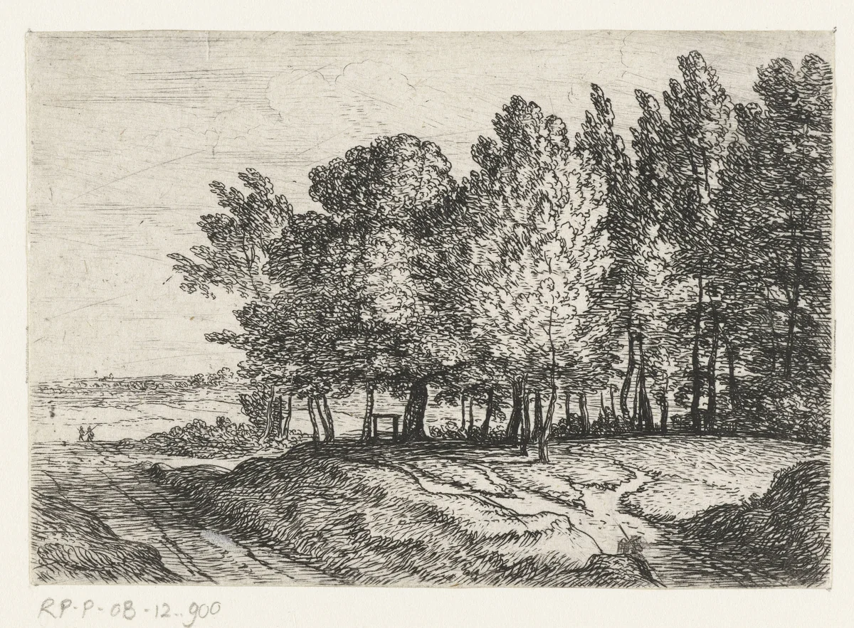 Bomen bij een pad by Lodewijk de Vadder, print, 1615-1655
