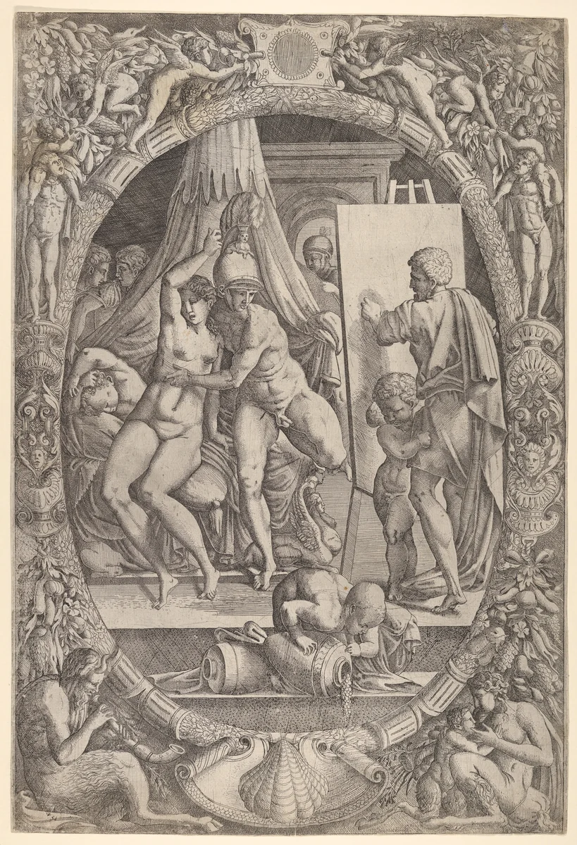 Apelles Painting Alexander and Campaspe by Master IQV, print, 1525-1575