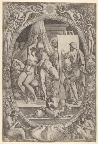 Apelles Painting Alexander and Campaspe by Master IQV, print, 1525-1575