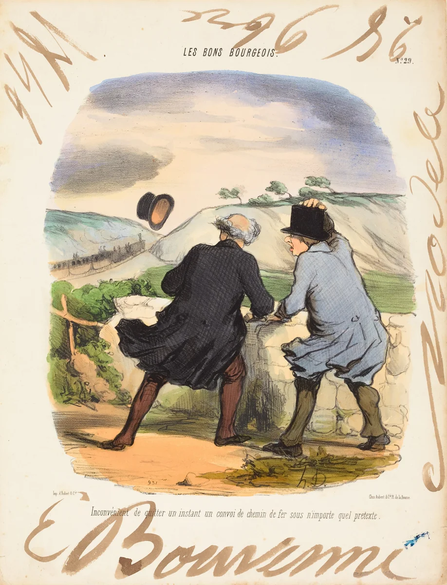 Inconvenient de quitter by Edouard Bouvenne; Honoré Daumier, print, 1846